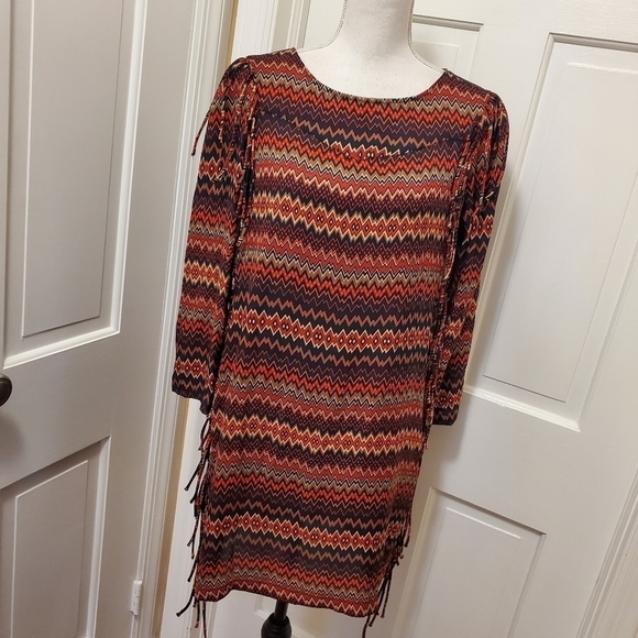 NWOT Zara Women Aztec Print  Fringe Multicolored Dress Size Medium, Unique - Picture 2 of 12